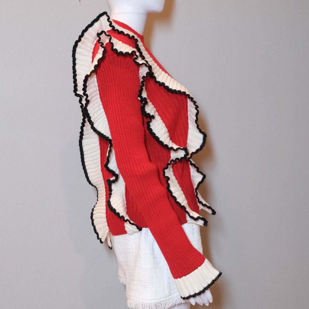 MSGM Red Ruffled Sweater Top - Picture 3 of 7